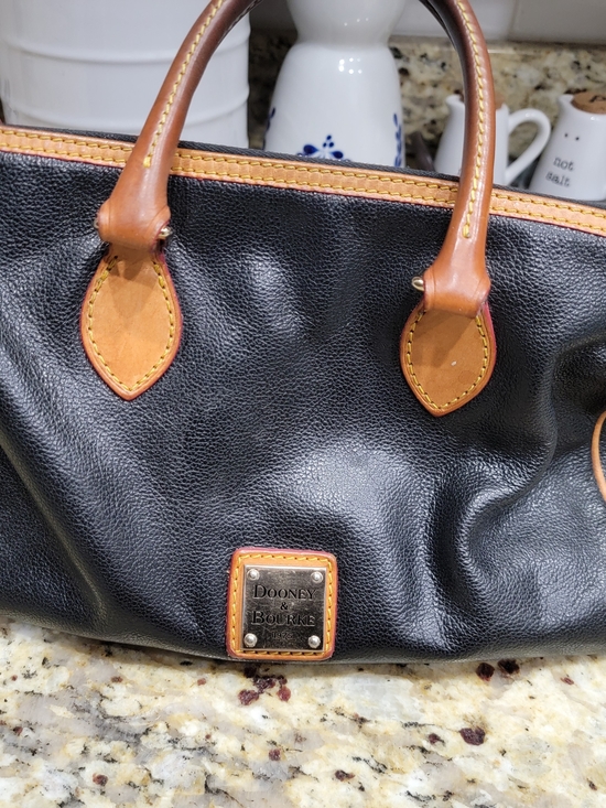 Dooney & Bourke Handbags - Dooney & Bourke Black Leather Satchel with Brown Trim